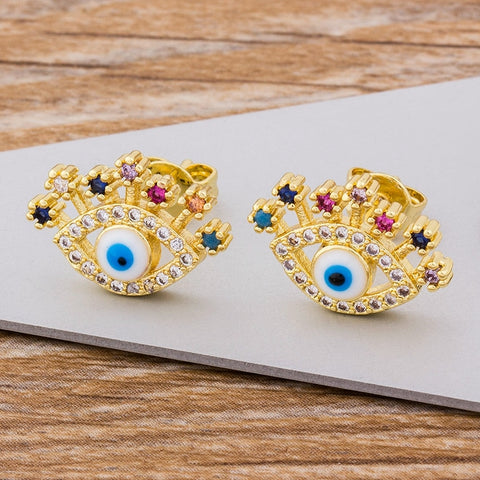 Crystal Gemstones Evil Eye Trendy Earrings