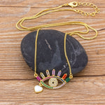 Rainbow Evil Eye with little heart Gemstones Pendant with chain 18k Gold Plated