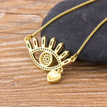 Rainbow Evil Eye with little heart Gemstones Pendant with chain 18k Gold Plated