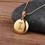 Round CZ Diamond Name Initials Pendants with 18k Gold Chain