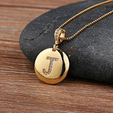 Round CZ Diamond Name Initials Pendants with 18k Gold Chain