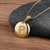 Round CZ Diamond Name Initials Pendants with 18k Gold Chain