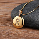 Round CZ Diamond Name Initials Pendants with 18k Gold Chain