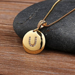 Round CZ Diamond Name Initials Pendants with 18k Gold Chain