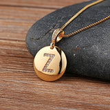 Round CZ Diamond Name Initials Pendants with 18k Gold Chain