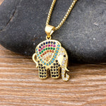 Rainbow Gemstones Elephant Pendant with Gold Chain 18K Gold Plated