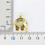 Rainbow Gemstones Elephant Pendant with Gold Chain 18K Gold Plated