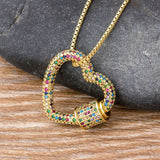 Rainbow Pave Lock Heart Pendant with Gold Chain