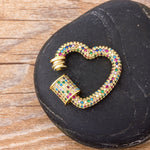 Rainbow Pave Lock Heart Pendant with Gold Chain