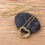 Rainbow Pave Lock Heart Pendant with Gold Chain