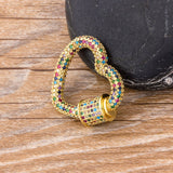 Rainbow Pave Lock Heart Pendant with Gold Chain