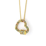 Rainbow Pave Lock Heart Pendant with Gold Chain