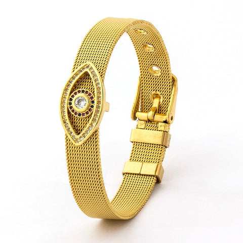 Watch Strap CZ Diamond "Evil Eye" Bracelet 18K Gold Plated