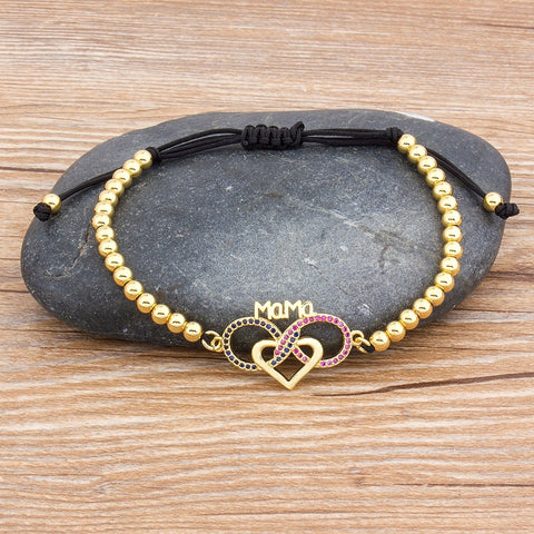 Handmade Gemstones Heart Shape "Mama" Bracelet Solid 18k Gold plated Beads