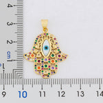 Rainbow Gemstones Hamsa Hand of Fatima Pendant with Chain 18k Gold Plated