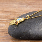 Rainbow Gemstones Hamsa Hand of Fatima Pendant with Chain 18k Gold Plated