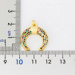 Rainbow Gemstones Horn Shape Crescent Moon Pendant with Chain 18K Gold Plated