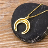 Rainbow Gemstones Horn Shape Crescent Moon Pendant with Chain 18K Gold Plated