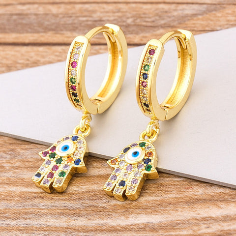 Trendy Palm shape Gemstones Earring 18K gold plated