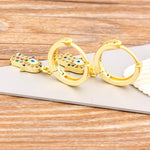 Trendy Palm shape Gemstones Earring 18K gold plated