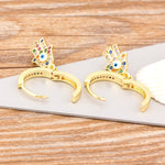 Trendy Palm shape Gemstones Earring 18K gold plated