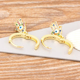 Trendy Palm shape Gemstones Earring 18K gold plated