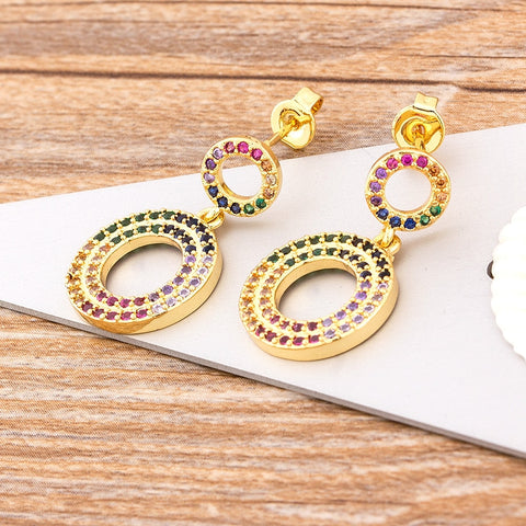 New Multicolor Dangler Gemstone Circles Earrings 18K Gold plated