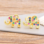 Cute Elephant Shape Gemstones Earrings 18k Gold Plated