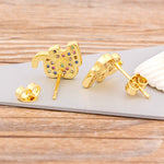 Cute Elephant Shape Gemstones Earrings 18k Gold Plated