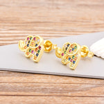 Cute Elephant Shape Gemstones Earrings 18k Gold Plated