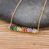 Rainbow Gemstones Super Trendy Liner Pendant with Gold Chain