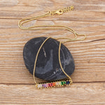 Rainbow Gemstones Super Trendy Liner Pendant with Gold Chain