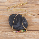 Rainbow Gemstones Super Trendy Liner Pendant with Gold Chain