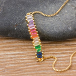 Rainbow Gemstones Super Trendy Liner Pendant with Gold Chain