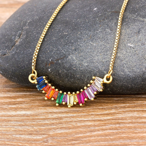 Rainbow Necklace Natural Cz Gemstones Collar Gold Pendant with chain