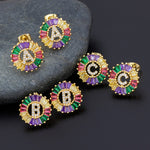 Rainbow Gemstones Cute Alphabets Earrings 18K Gold Plated