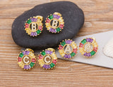 Rainbow Gemstones Cute Alphabets Earrings 18K Gold Plated