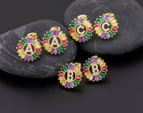 Rainbow Gemstones Cute Alphabets Earrings 18K Gold Plated