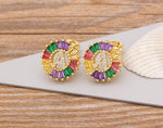 Rainbow Gemstones Cute Alphabets Earrings 18K Gold Plated