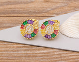 Rainbow Gemstones Cute Alphabets Earrings 18K Gold Plated