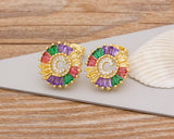 Rainbow Gemstones Cute Alphabets Earrings 18K Gold Plated