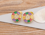 Rainbow Gemstones Cute Alphabets Earrings 18K Gold Plated