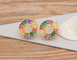 Rainbow Gemstones Cute Alphabets Earrings 18K Gold Plated