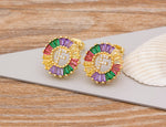 Rainbow Gemstones Cute Alphabets Earrings 18K Gold Plated