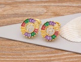 Rainbow Gemstones Cute Alphabets Earrings 18K Gold Plated