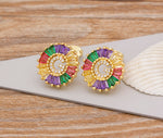 Rainbow Gemstones Cute Alphabets Earrings 18K Gold Plated