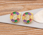 Rainbow Gemstones Cute Alphabets Earrings 18K Gold Plated