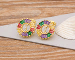 Rainbow Gemstones Cute Alphabets Earrings 18K Gold Plated