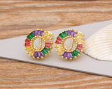 Rainbow Gemstones Cute Alphabets Earrings 18K Gold Plated