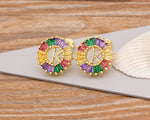 Rainbow Gemstones Cute Alphabets Earrings 18K Gold Plated